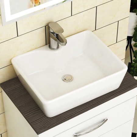 Cube Square Counter Top Basin Vessels 370mm 1 Tap Hole