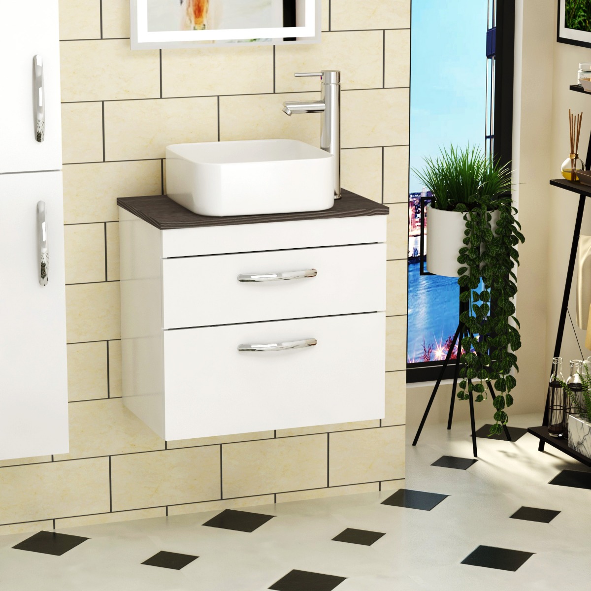 Elena Soft Square Counter Top Basin Vessels 365mm Sit On Worktop