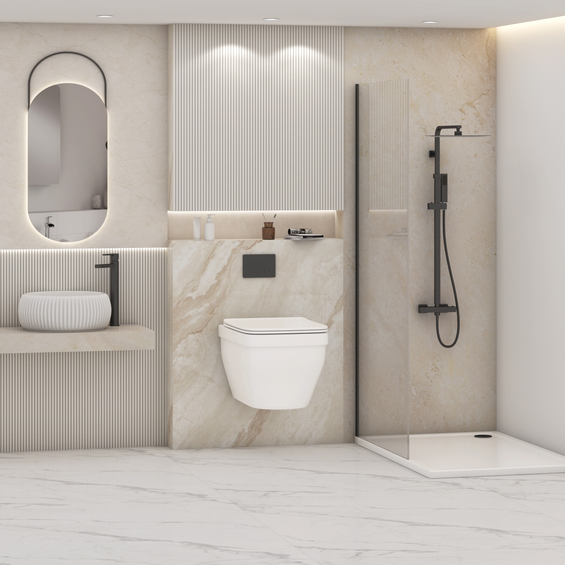 Evora Short Projection Wall Hung Rimless Toilet Pan with Slim Soft Close Seat
