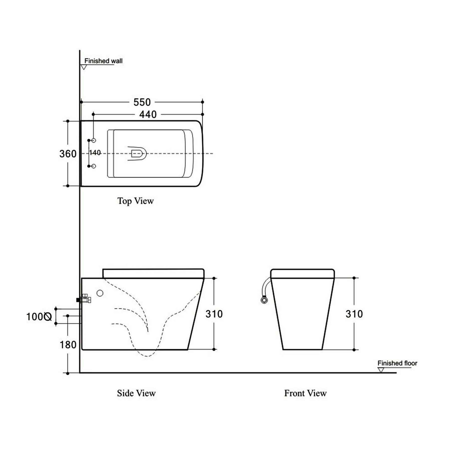 Elena Matt Black Wall Hung Rimless Toilet with Slim Soft Close Seat & Aqua Black Plate Wall Hung Frame