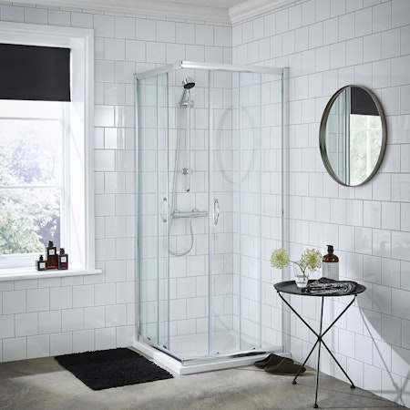 Ella 5mm Corner Entry Shower Enclosure with Pearlstone Tray 800 x 800mm (770mm - 790mm)