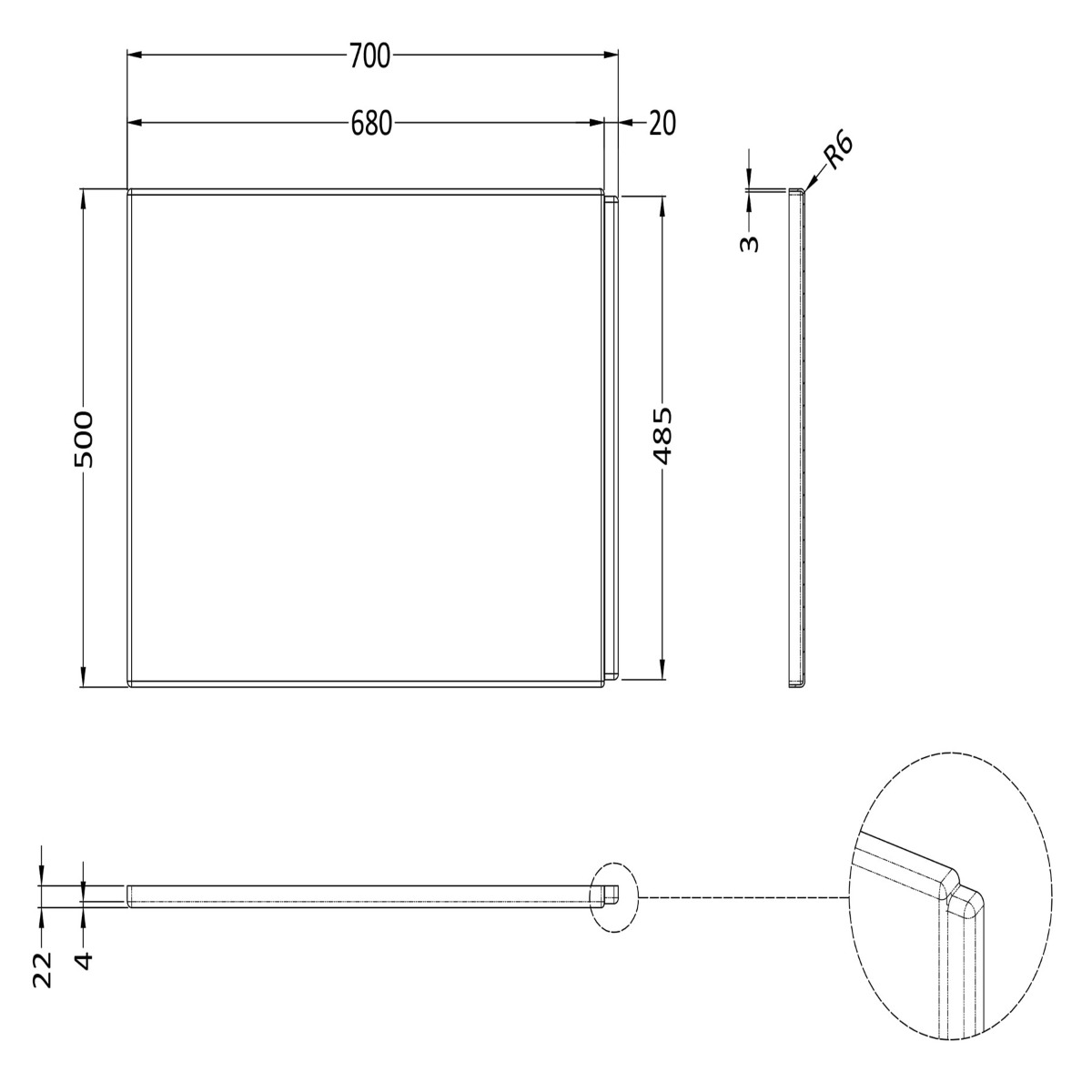 P Shaped 700mm Acrylic Bath End Panel
