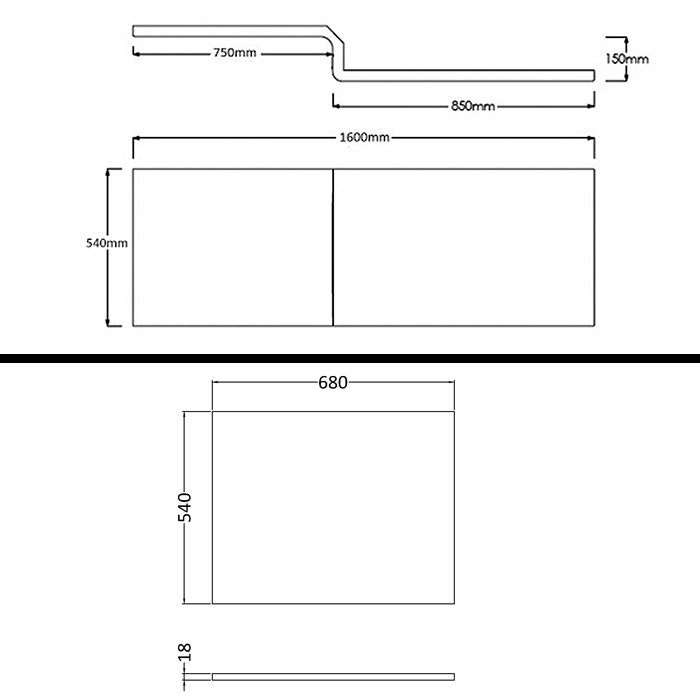 Qubix 1600 x 850mm Left Hand L Shaped Shower Bath tub with MDf Front, End Panel & Shower Screen