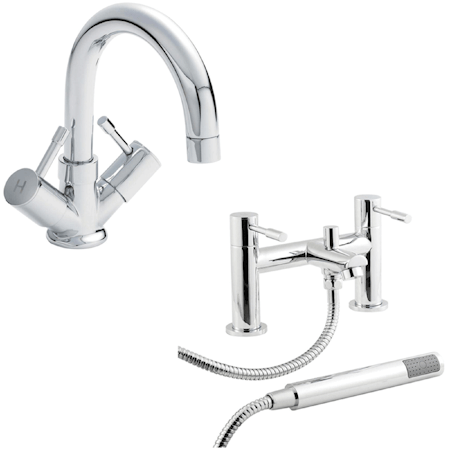 Nuie Series 2 Bath Shower Mixer & Economy Mono Basin Tap with Swivel Spout + Waste Pack