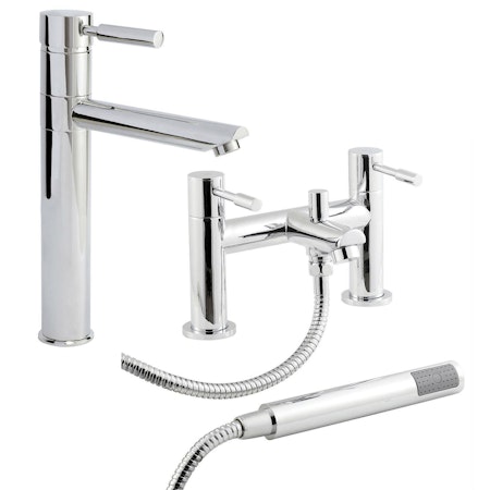 Nuie Series 2 Bath Shower Mixer with Shower Kit & Mono High Rise Basin Tap with Swivel Spout Pack