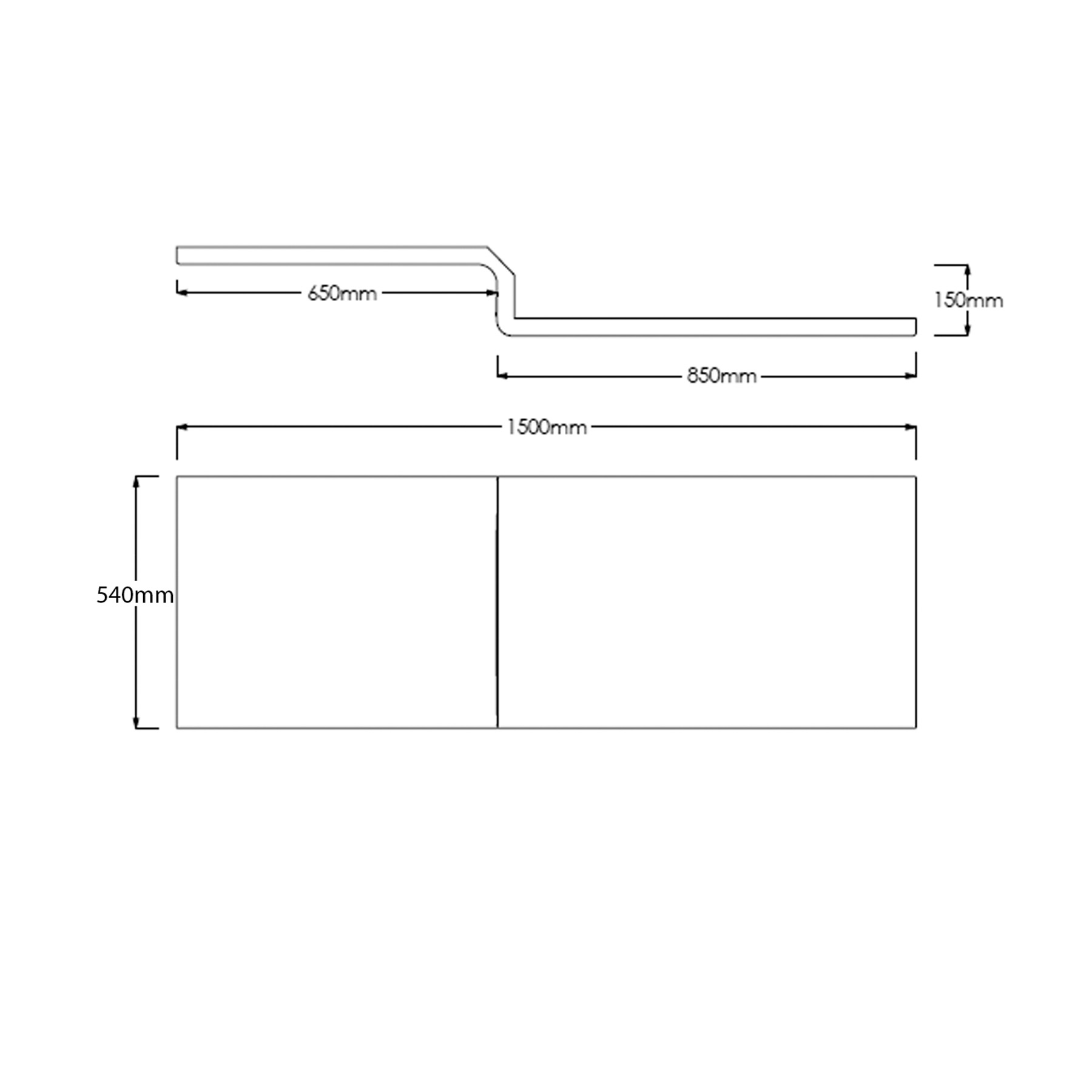 Qubix 1500 x 850mm Right Hand L Shaped Shower Bath tub with Screen & MDF Front Bath Panel