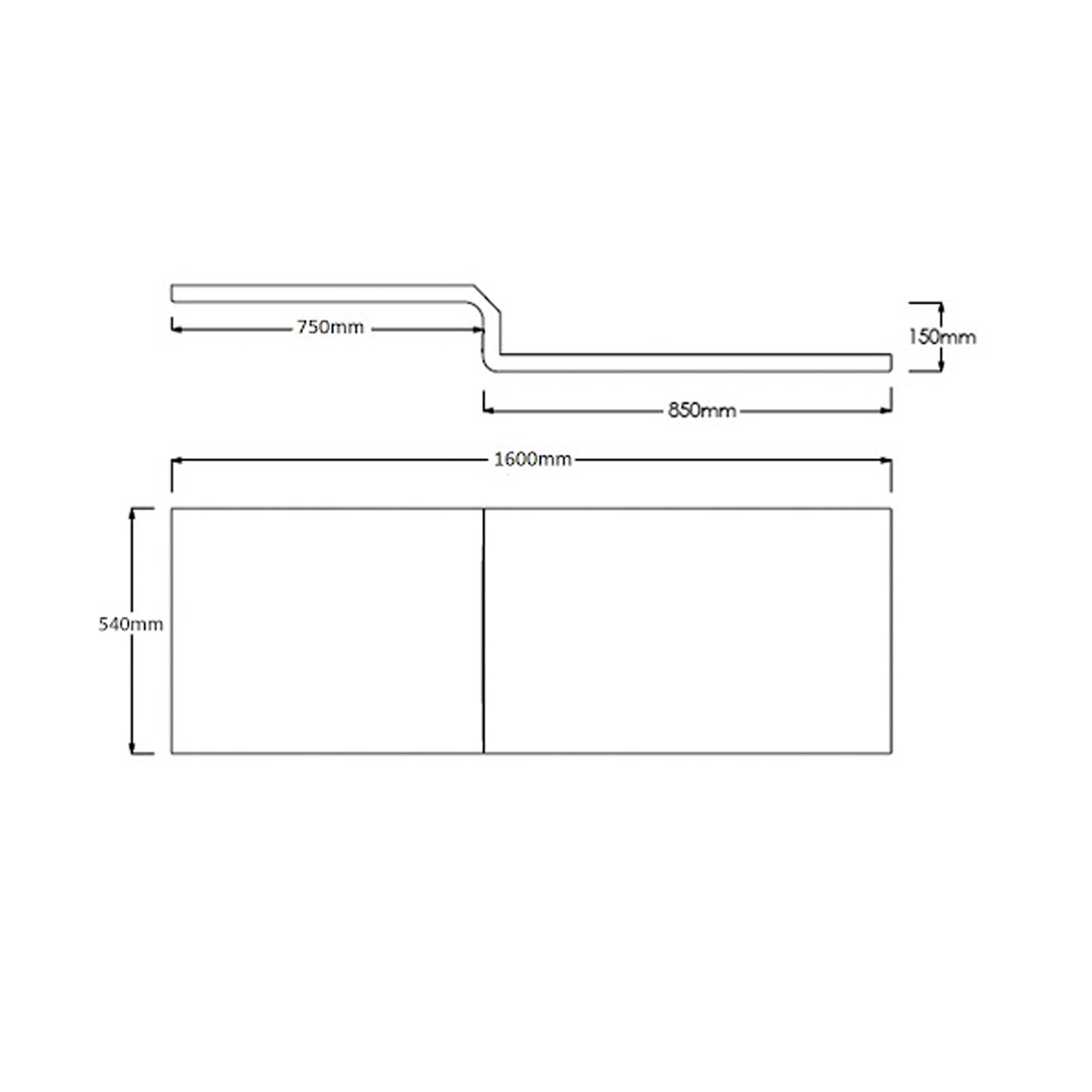Qubix 1600 x 850mm Right Hand L Shaped Shower Bath tub with Screen & MDF Front Bath Panel