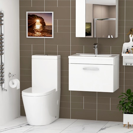 Turin 500mm Gloss White Wall Hung 1-Drawer Vanity Unit with Cesar Close Coupled Toilet