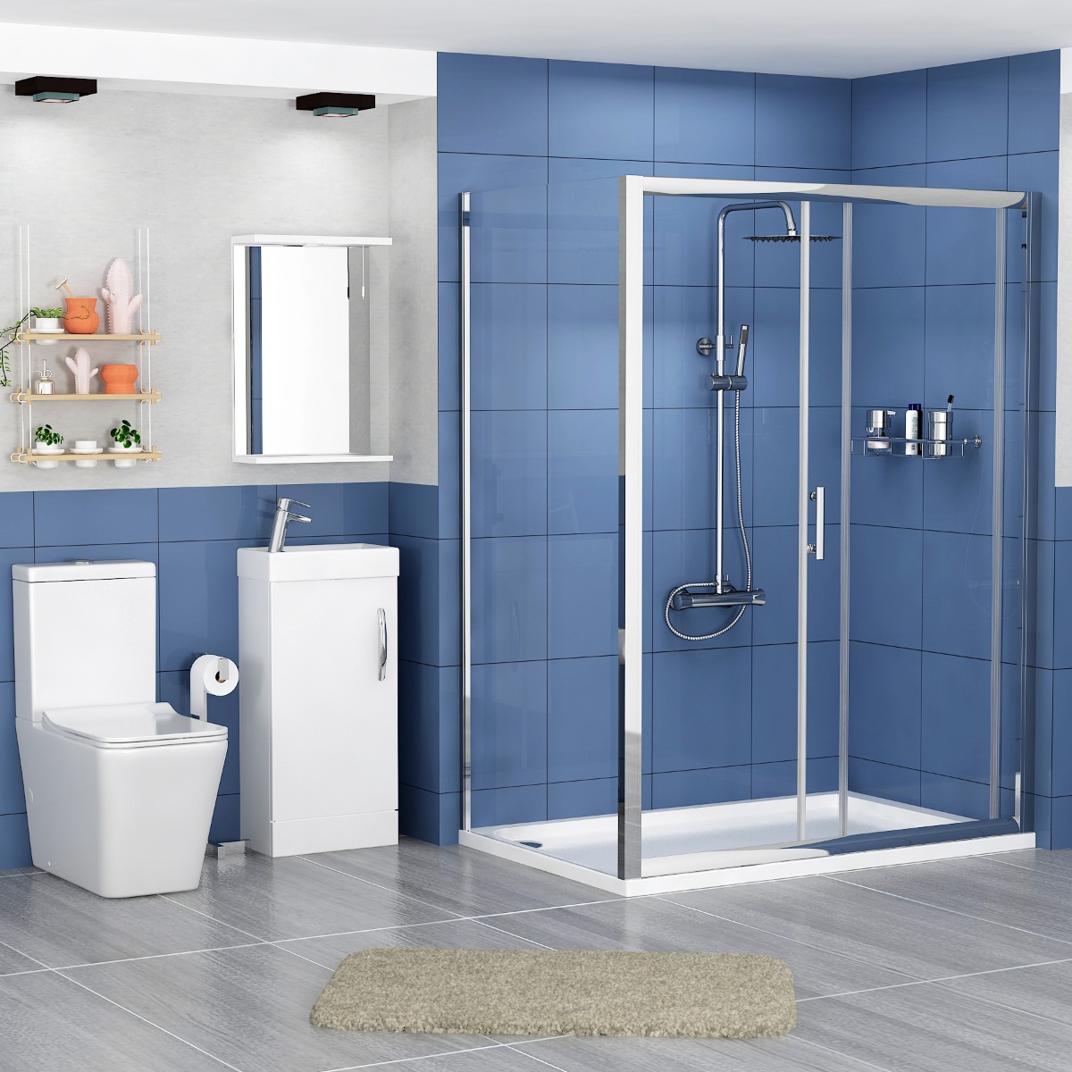1200 x 800mm Single Sliding Shower Enclosure Suite with Como Vanity Unit & Toilet