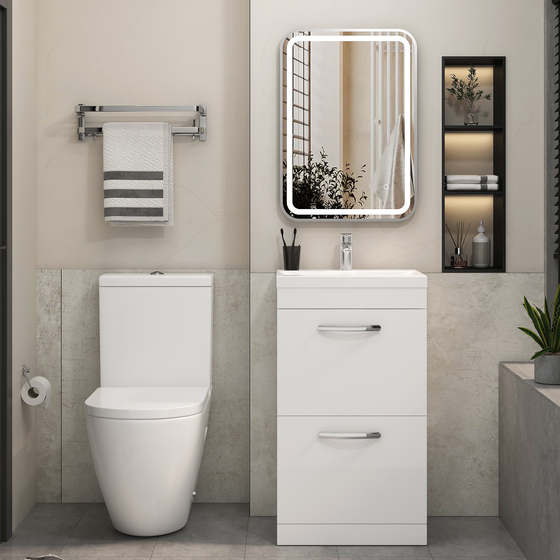 Turin 500mm Gloss White 2-Drawer Vanity Unit with Elva Close Coupled Toilet
