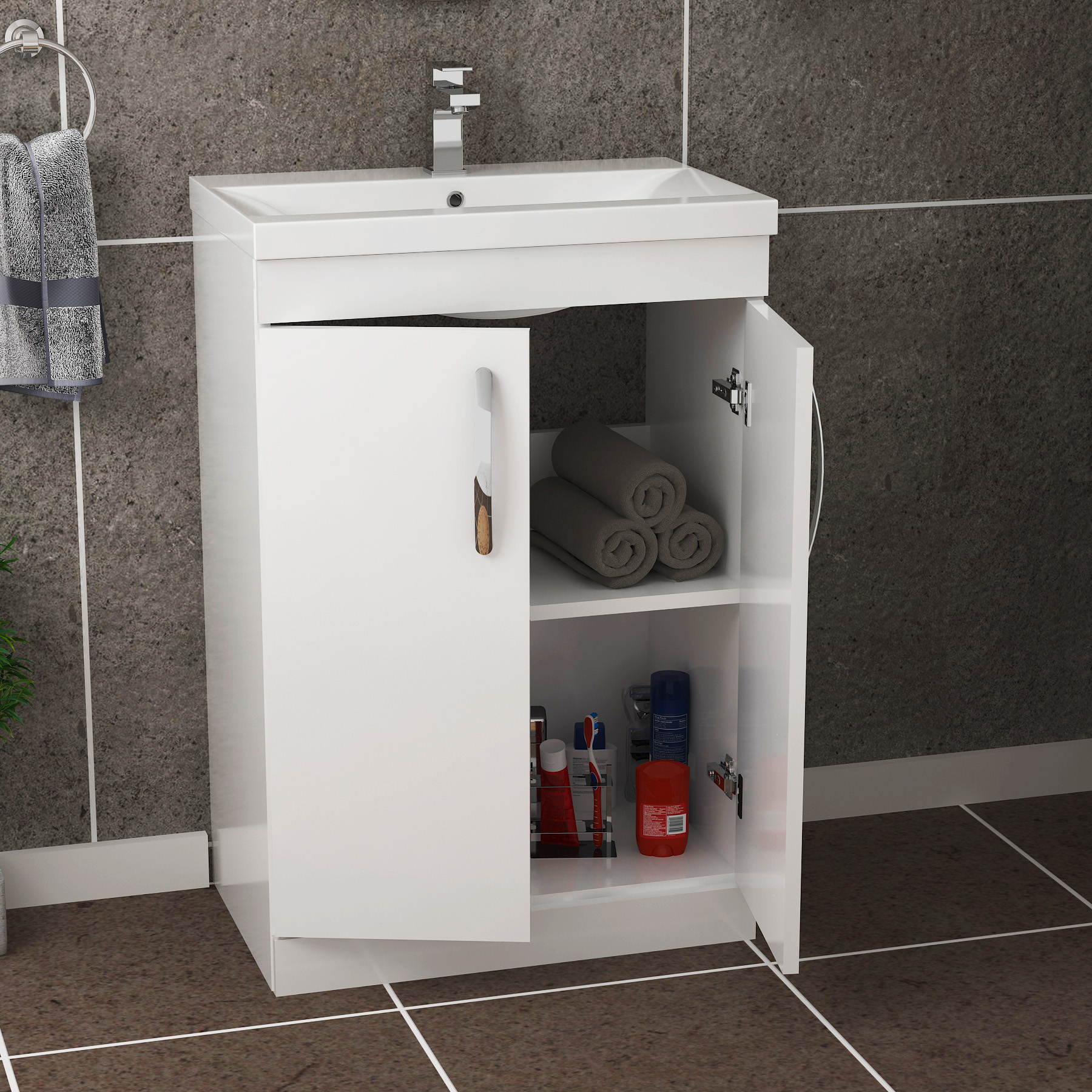 Turin 600mm Floor Standing Vanity Unit 2 Door Mid-Edge Basin - Multi Color Options