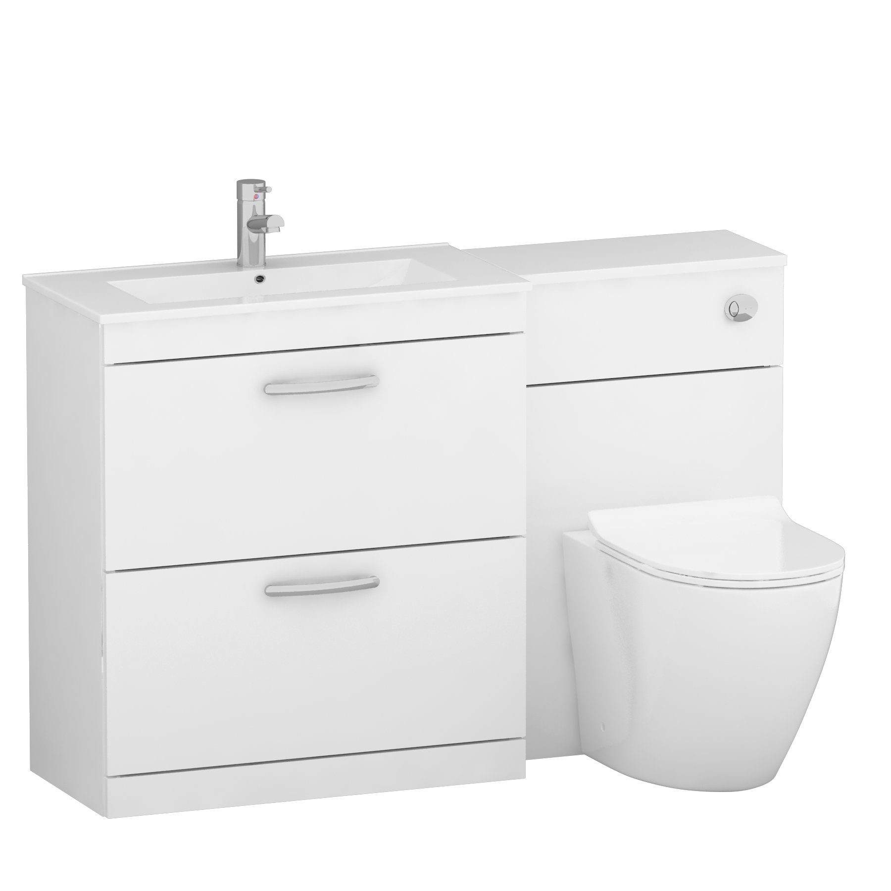 1300mm Gloss White 2 Drawer Furniture Pack with Minimalist Basin & Slim Elva Back to Wall Toilet