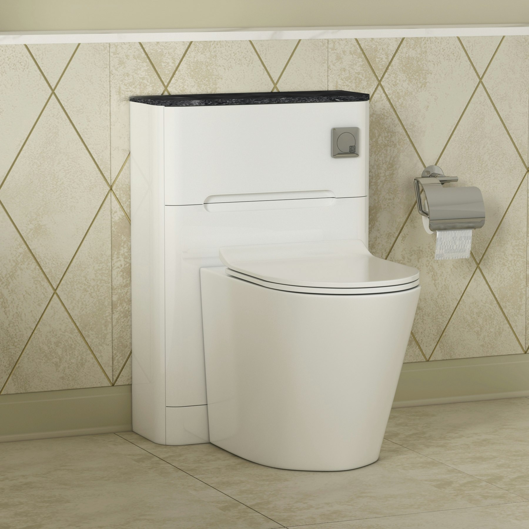 Venice 550mm Gloss White BTW WC Unit With Rimless Toilet Seat and Various Pans