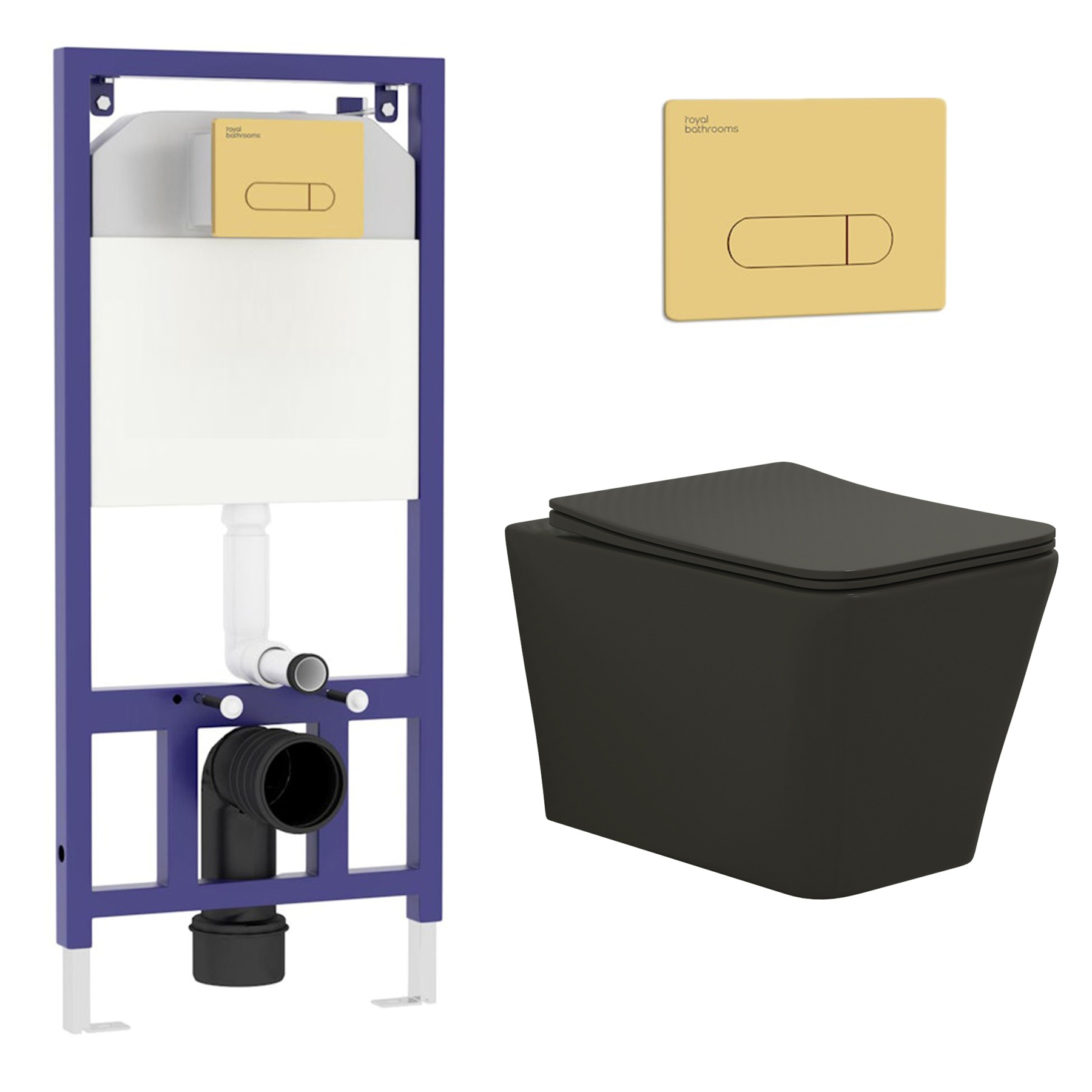 Elena Matt Black Wall Hung Rimless Toilet with Slim Soft Close Seat & Aqua Wall Hung Frame