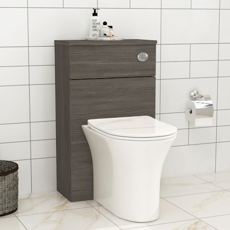 500mm Grey Elm BTW WC Unit with Breeze Rimless Toilet Pan & Seat, Cistern