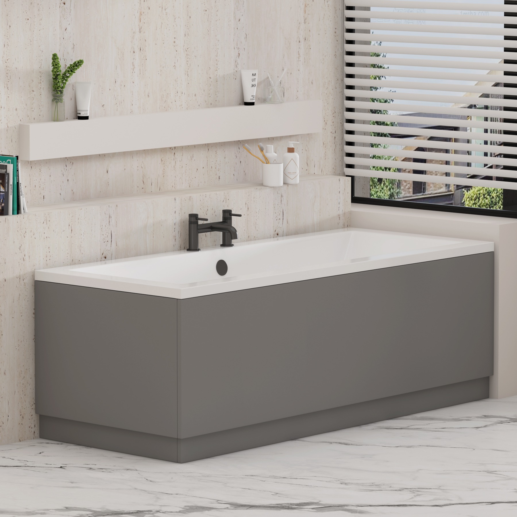Turin 750mm Indigo Grey Gloss Bath MDF End Panel - Wooden