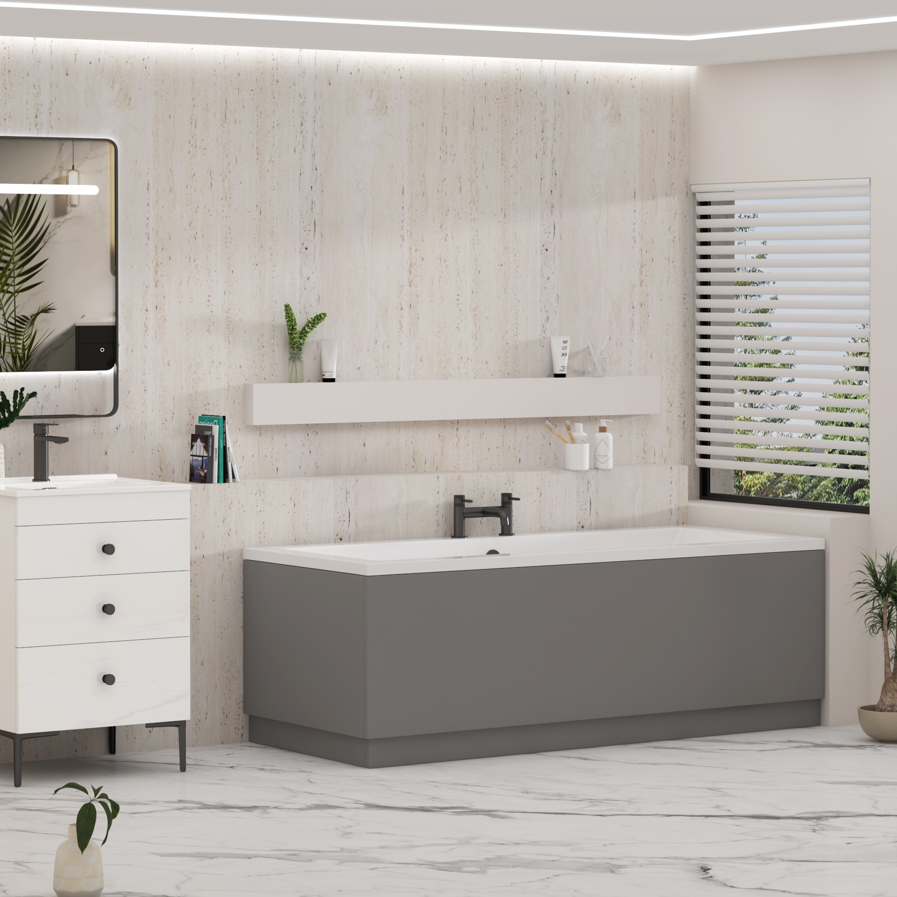Turin 1700mm Indigo Grey Gloss Bath MDF Front Panel - Wooden
