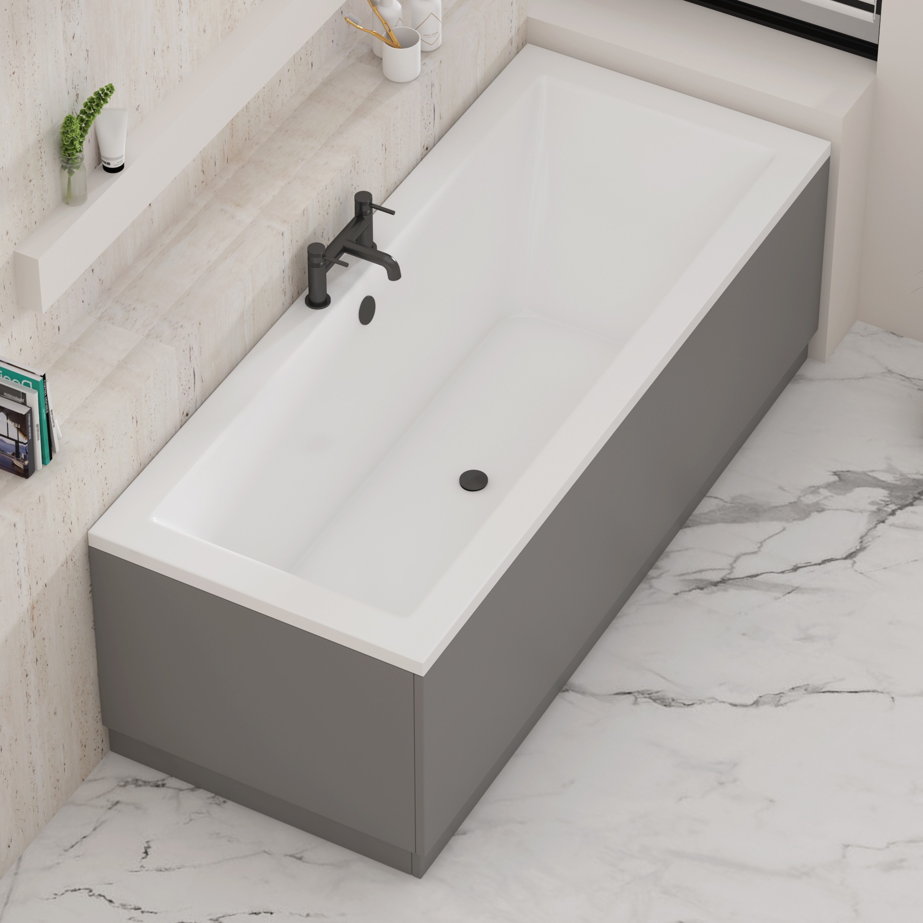 Turin 700mm Indigo Grey Gloss Bath MDF End Panel - Wooden