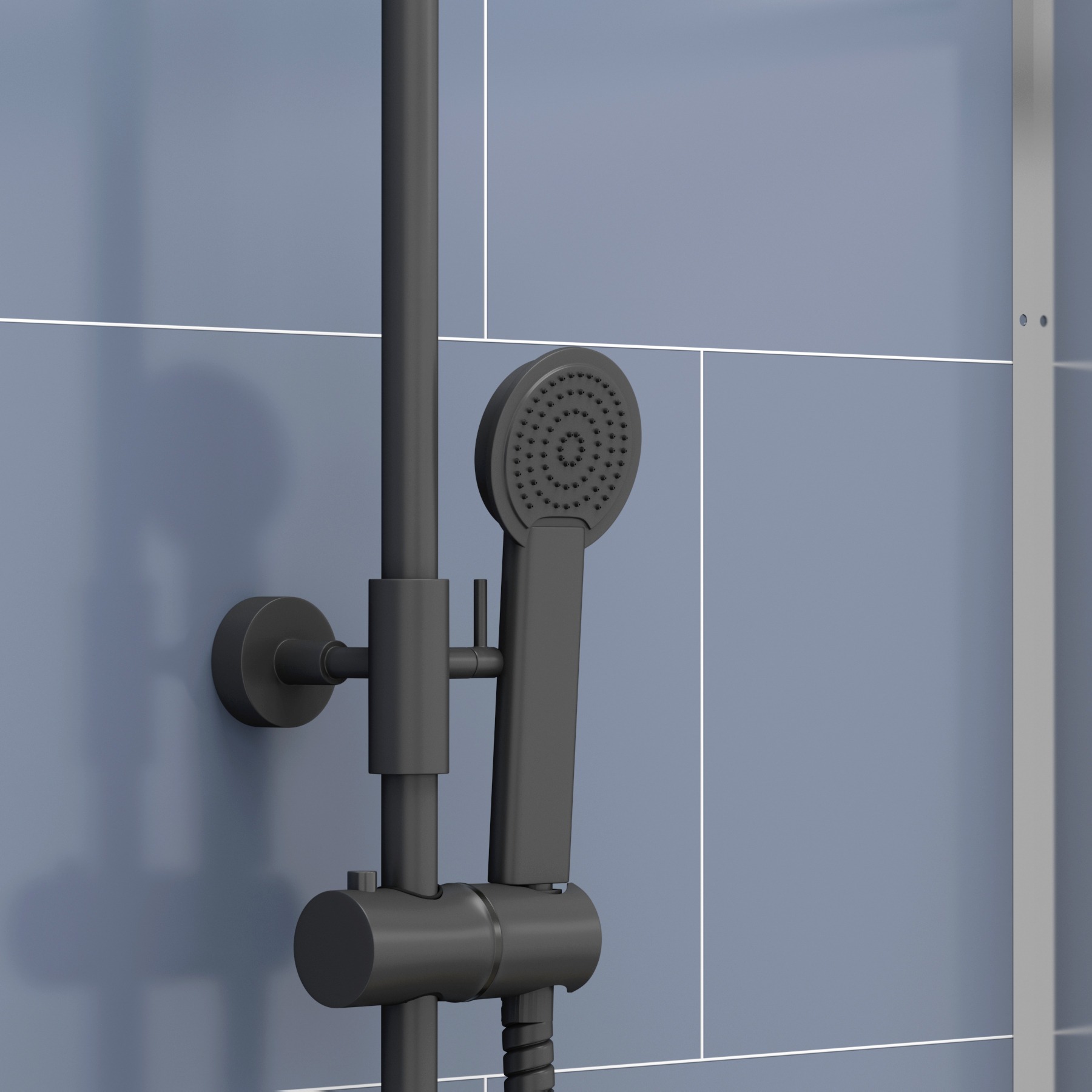 Milan Matt Black Round Thermostatic Valve Bar Shower Kit