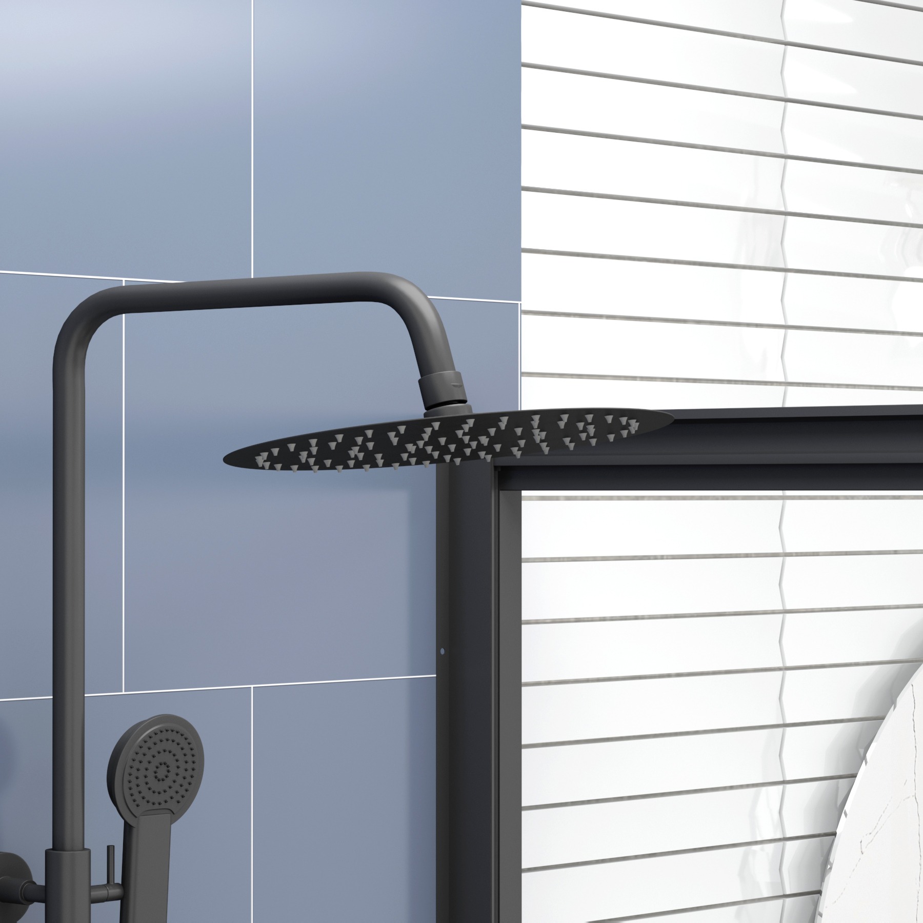 Milan Matt Black Round Thermostatic Valve Bar Shower Kit
