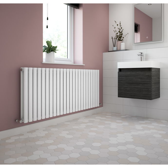 Arno Revive Home Wall Mount Designer Horizontal Double Panel Satin White Radiator 600 x 1400mm