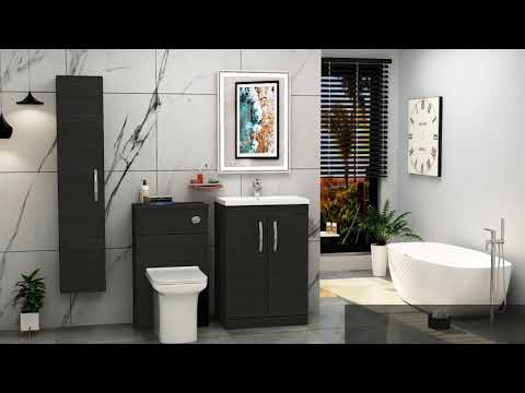 Turin 500 / 600mm Floor Standing Vanity Basin Unit Hale Black 2 Door - Optional Basin