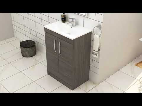 Turin 500 / 600 / 800mm Wall Hung Vanity Unit Grey Elm 2 Drawer - Optional Basin