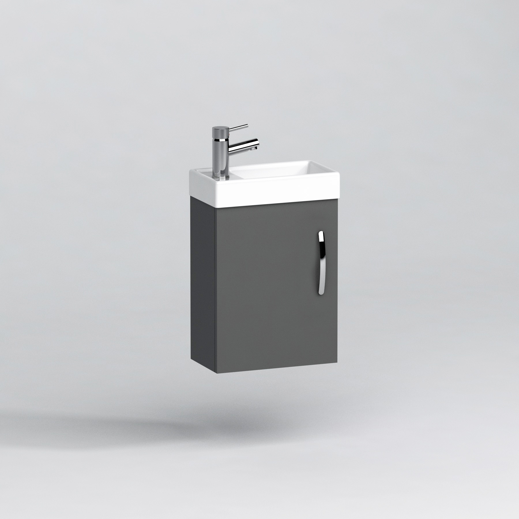 Cloakroom Suite 400mm Indigo Grey Gloss 1 Door Wall Hung Vanity Unit Basin & Breeze Wall Hung Toilet