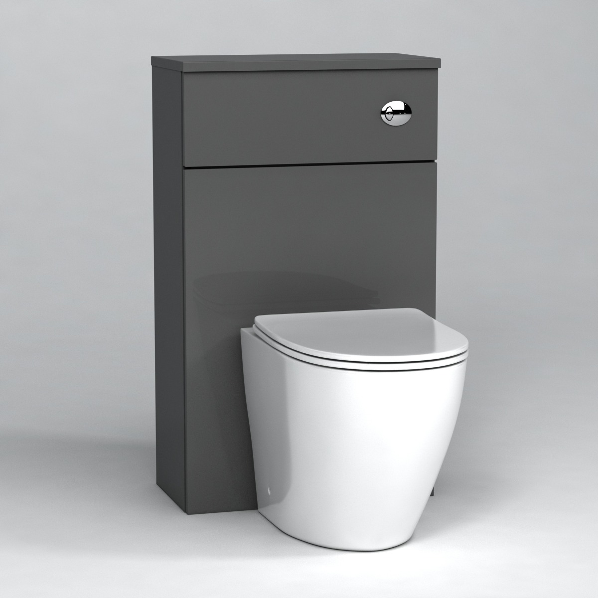 Grey Gloss 500mm WC Toilet Unit with Short Projection Rimless BTW Pan
