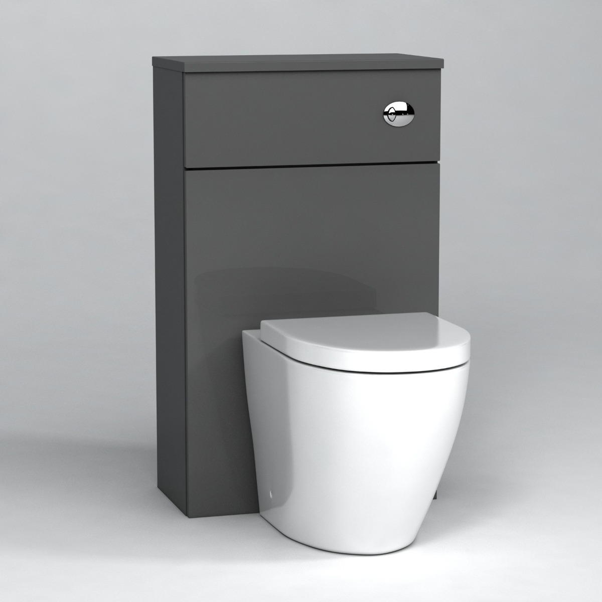 500mm Grey Gloss BTW WC Unit with Elva Rimless Toilet Pan & Seat,Cistern