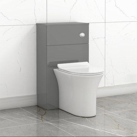 500mm Grey Gloss BTW WC Unit with Breeze Rimless Toilet Pan & Seat, Cistern