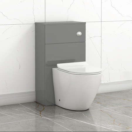 Grey Gloss 500mm WC Toilet Unit with Abacus Rimless BTW Pan & Slim Seat, Cistern 