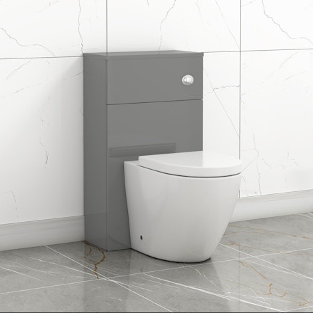 500mm Grey Gloss WC Unit & Back to Wall Toilet with Seat and Cistern