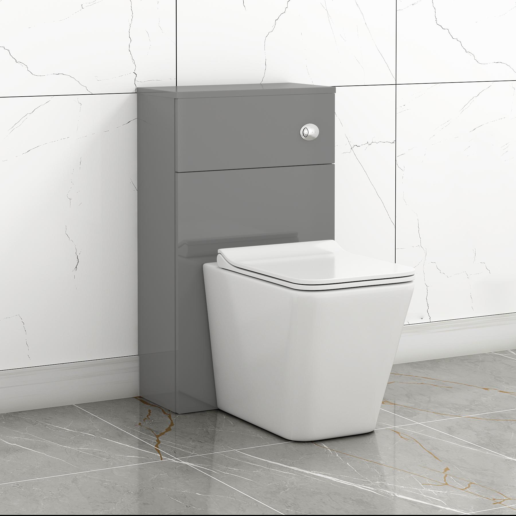 500mm Grey Gloss WC Unit & Back to Wall Toilet with Seat and Cistern