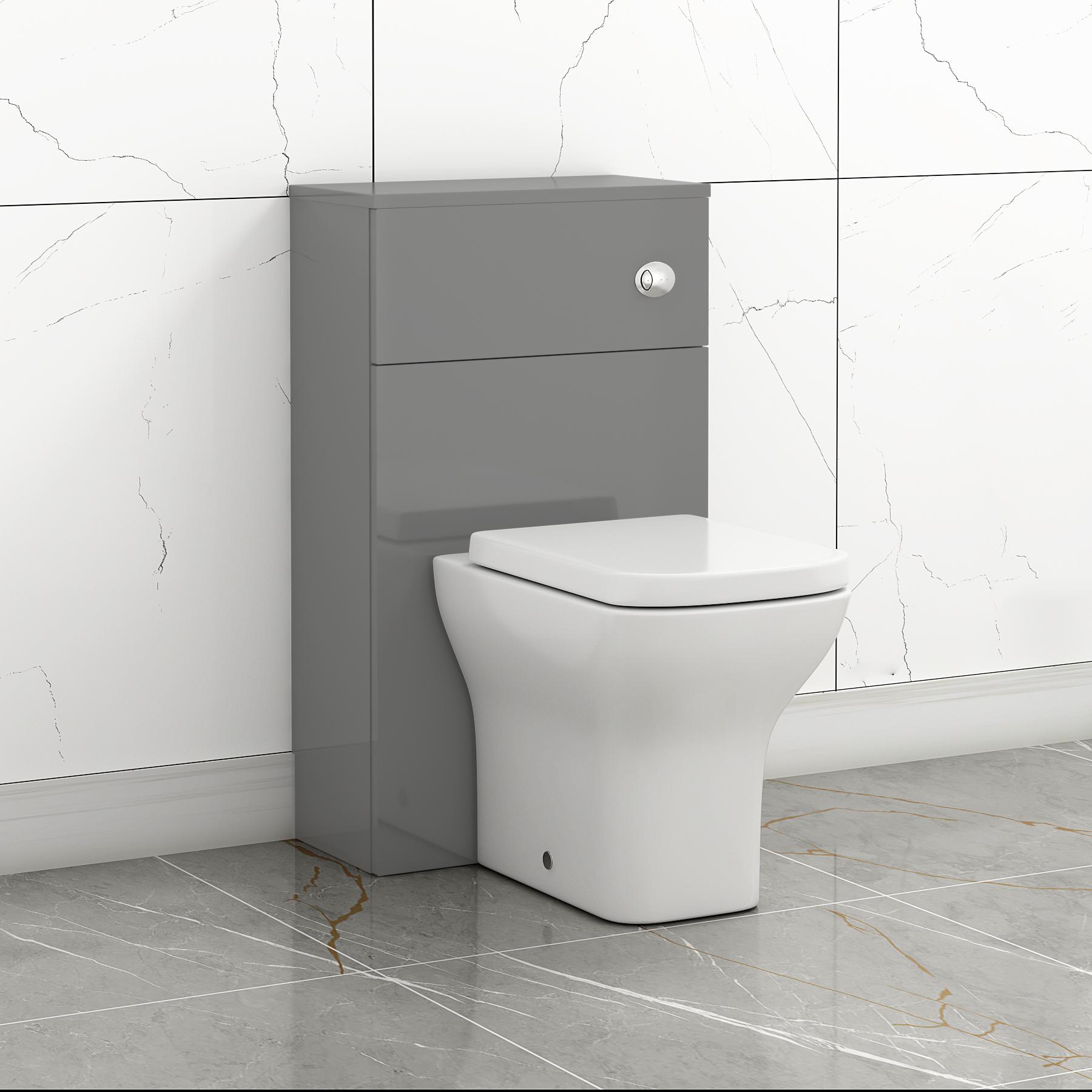 500mm Grey Gloss WC Unit & Back to Wall Toilet with Seat and Cistern