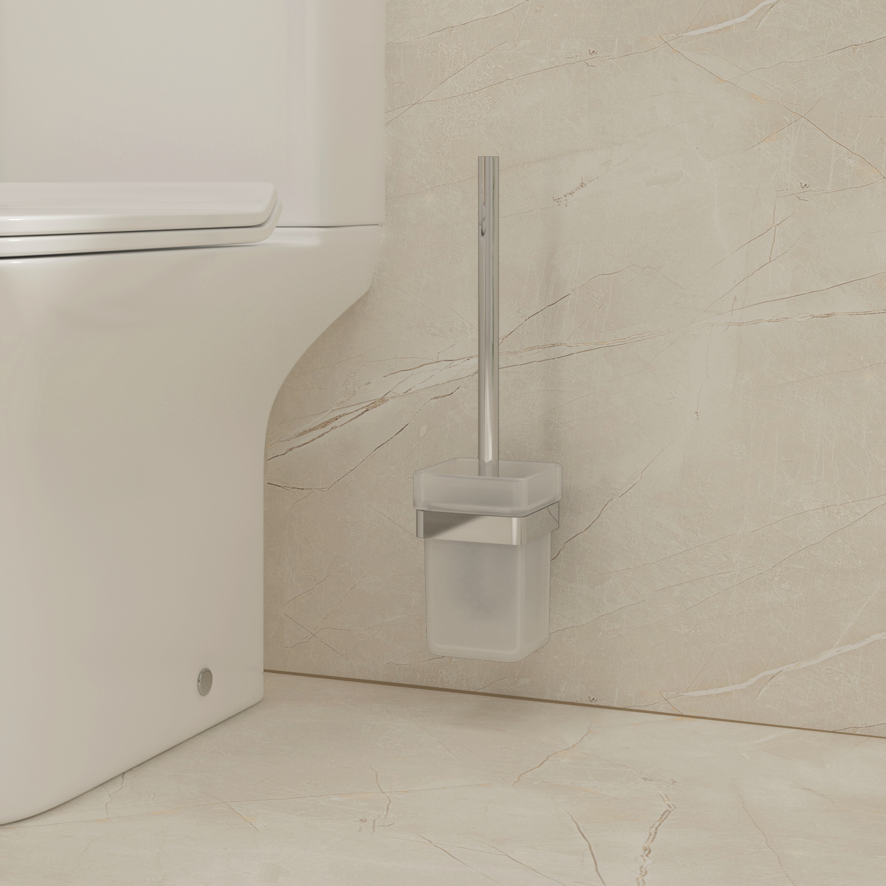 Chrome Wall Mounted Toilet Brush Set