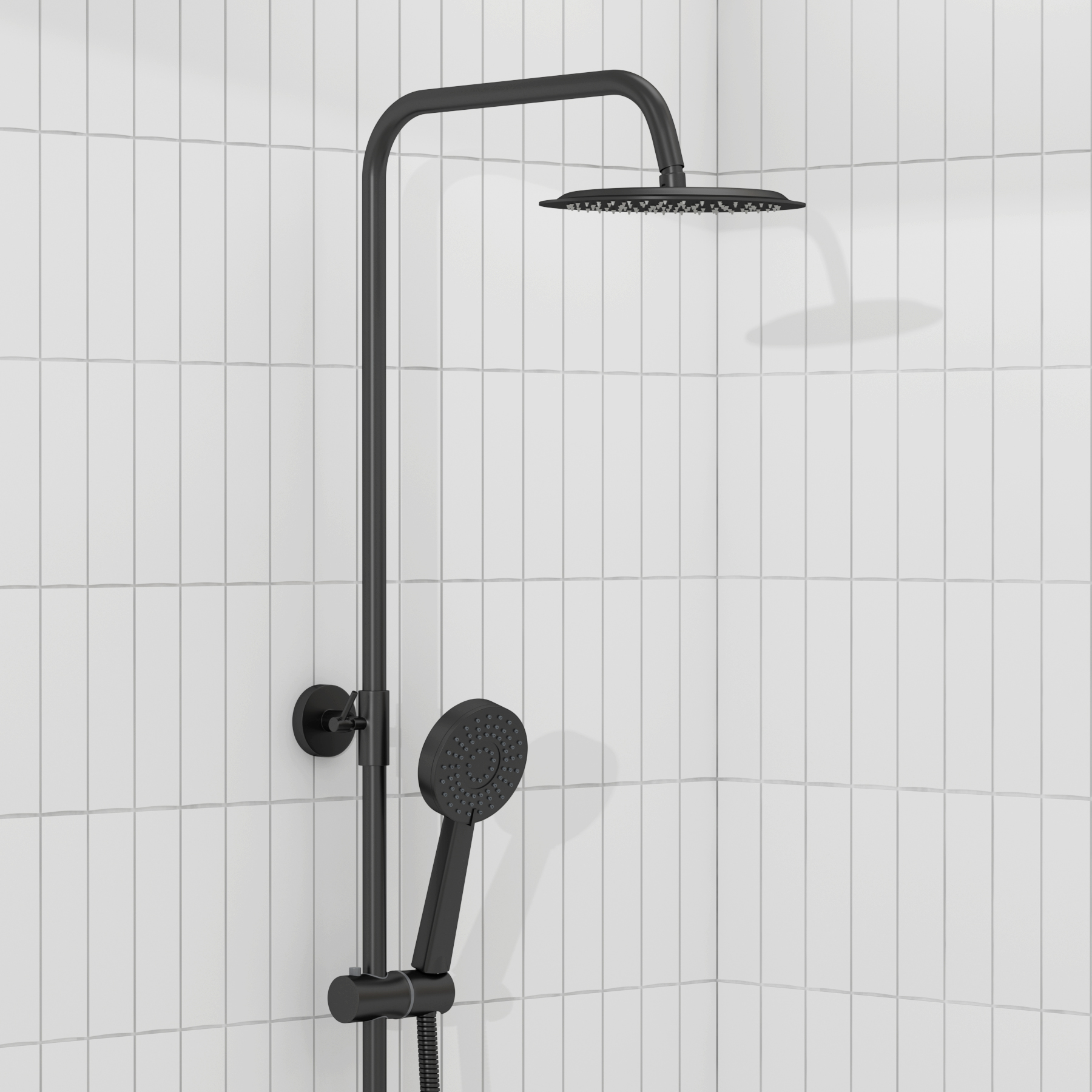 Euston Matt Black Round Thermostatic Valve Bar Rigid Riser Shower Set