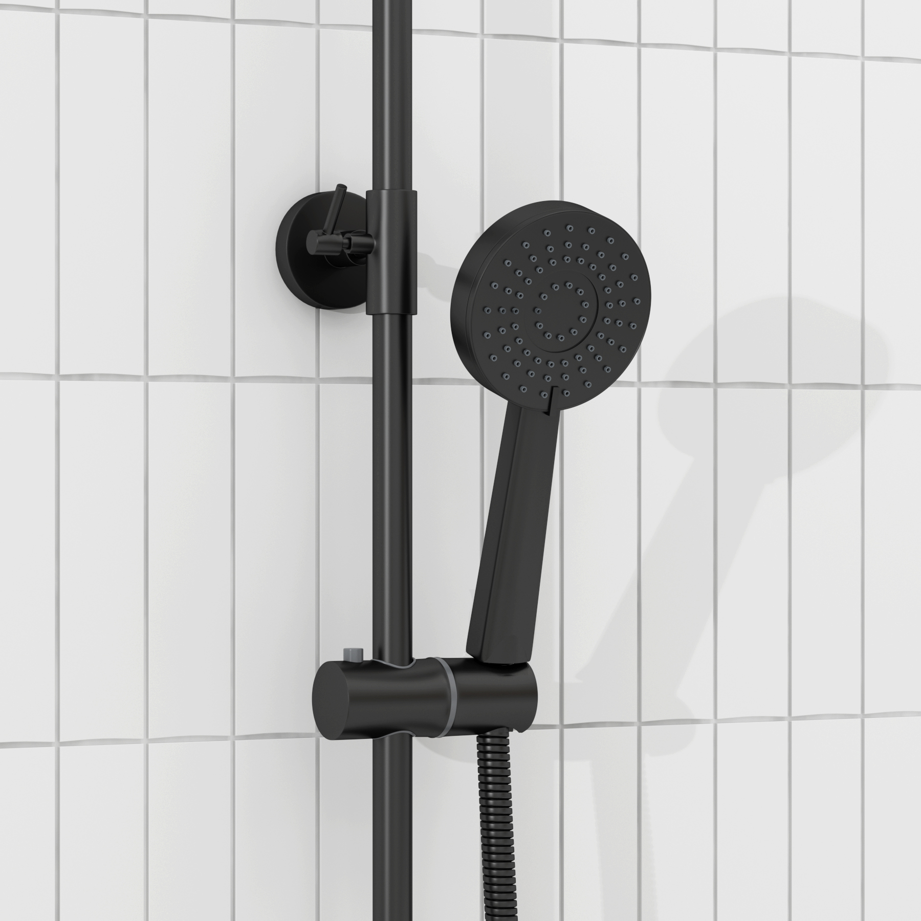 Euston Matt Black Round Thermostatic Valve Bar Rigid Riser Shower Set