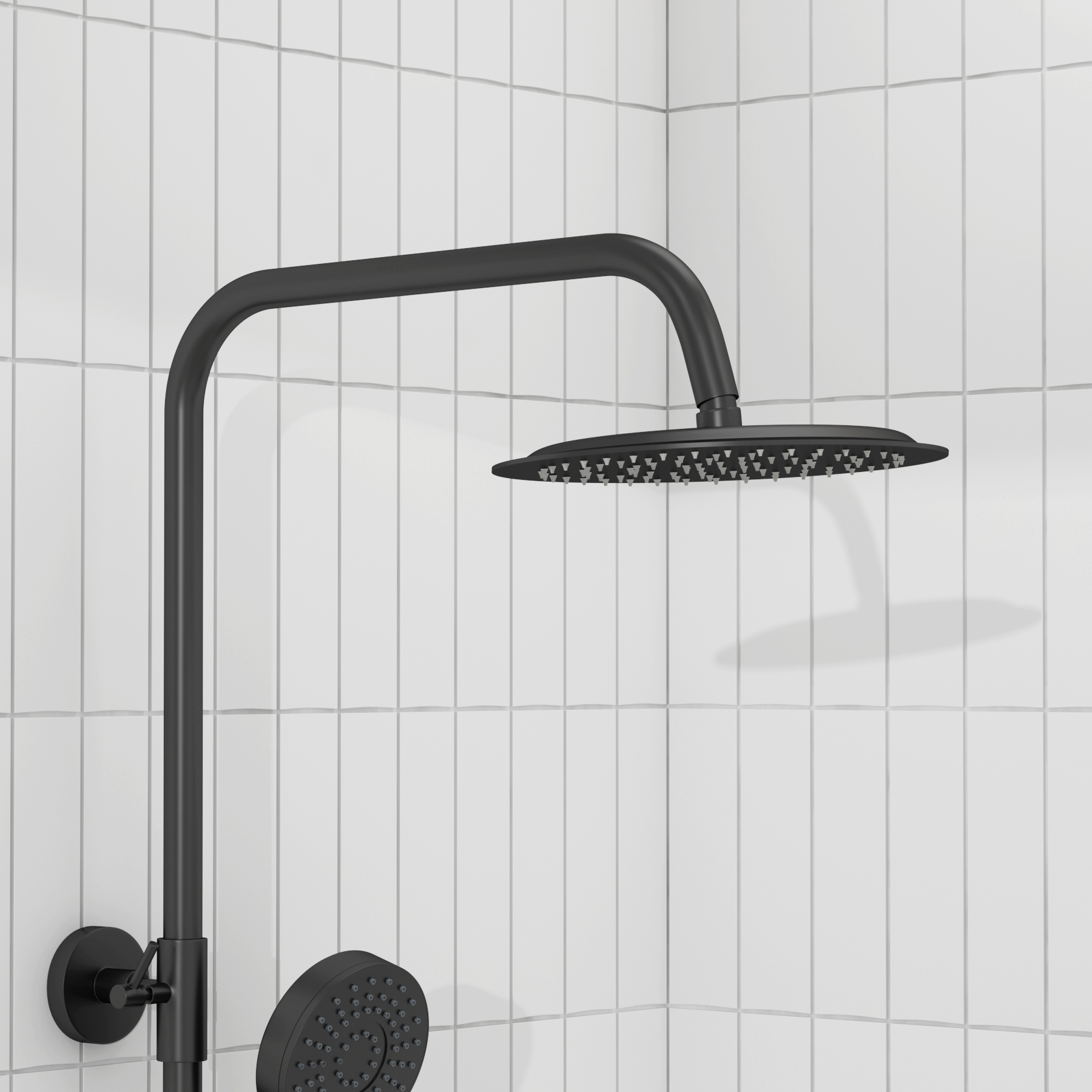 Euston Matt Black Round Thermostatic Valve Bar Rigid Riser Shower Set