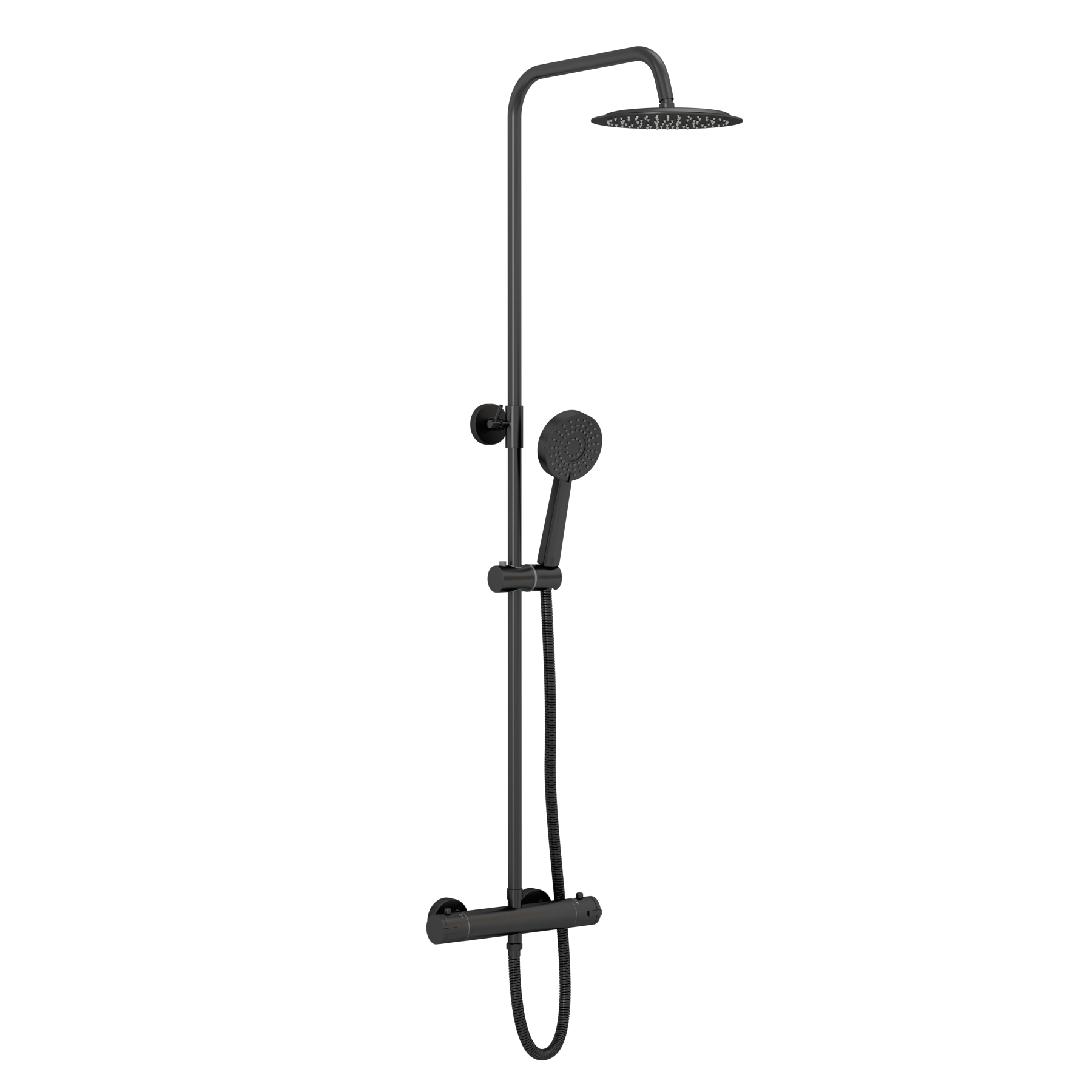 Euston Matt Black Round Thermostatic Valve Bar Rigid Riser Shower Set