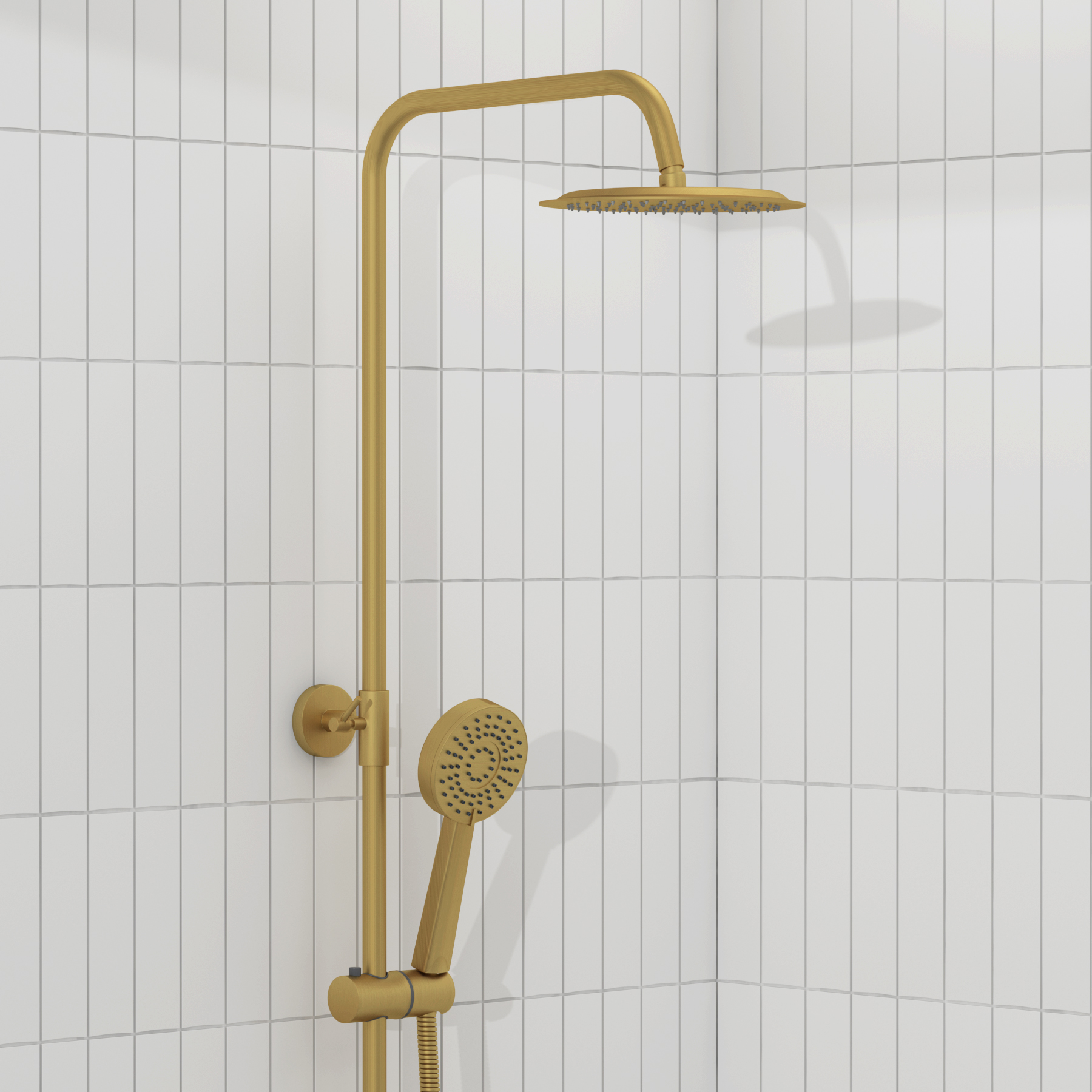 Euston Brushed Brass Round Thermostatic Valve Bar Rigid Riser Shower Set