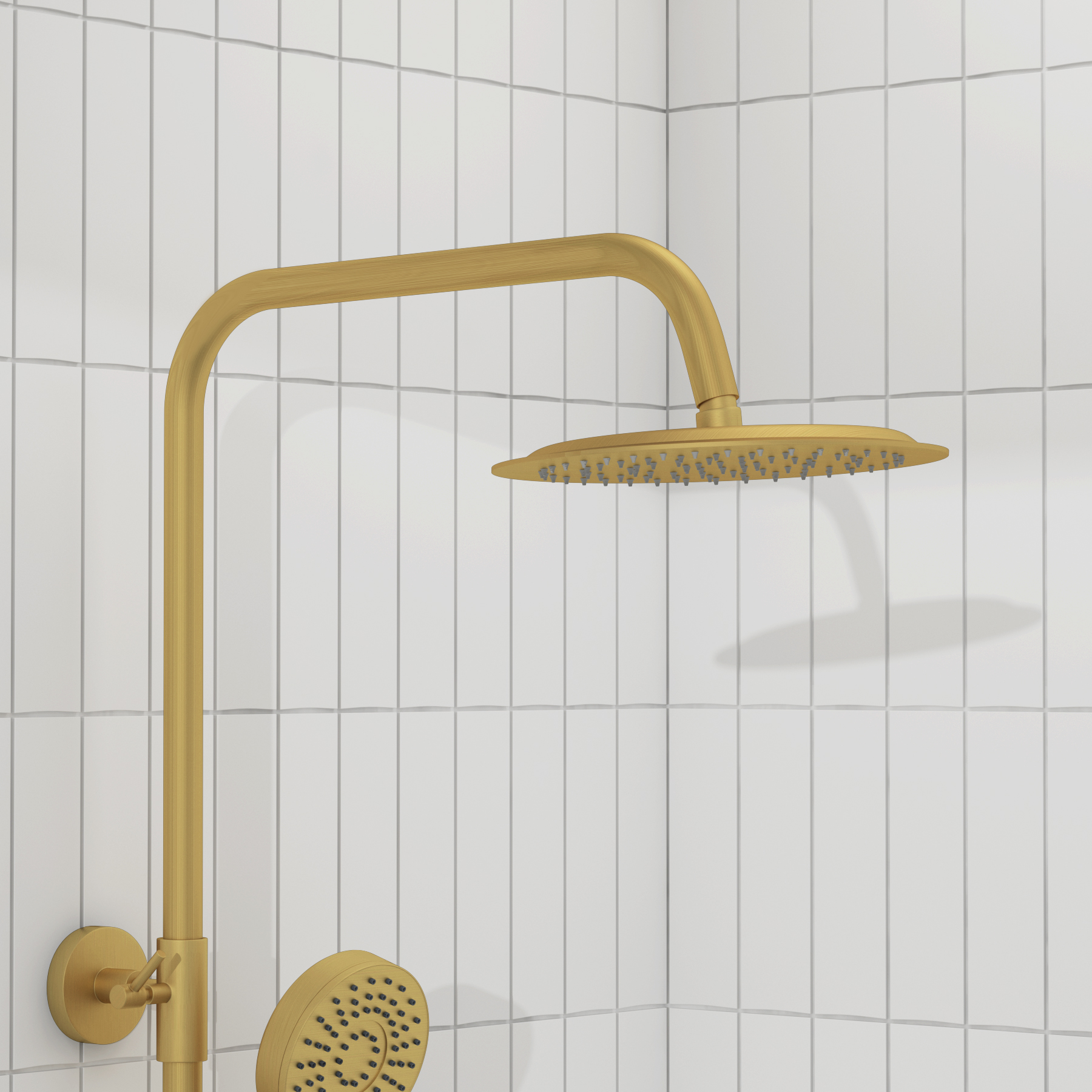 Euston Brushed Brass Round Thermostatic Valve Bar Rigid Riser Shower Set