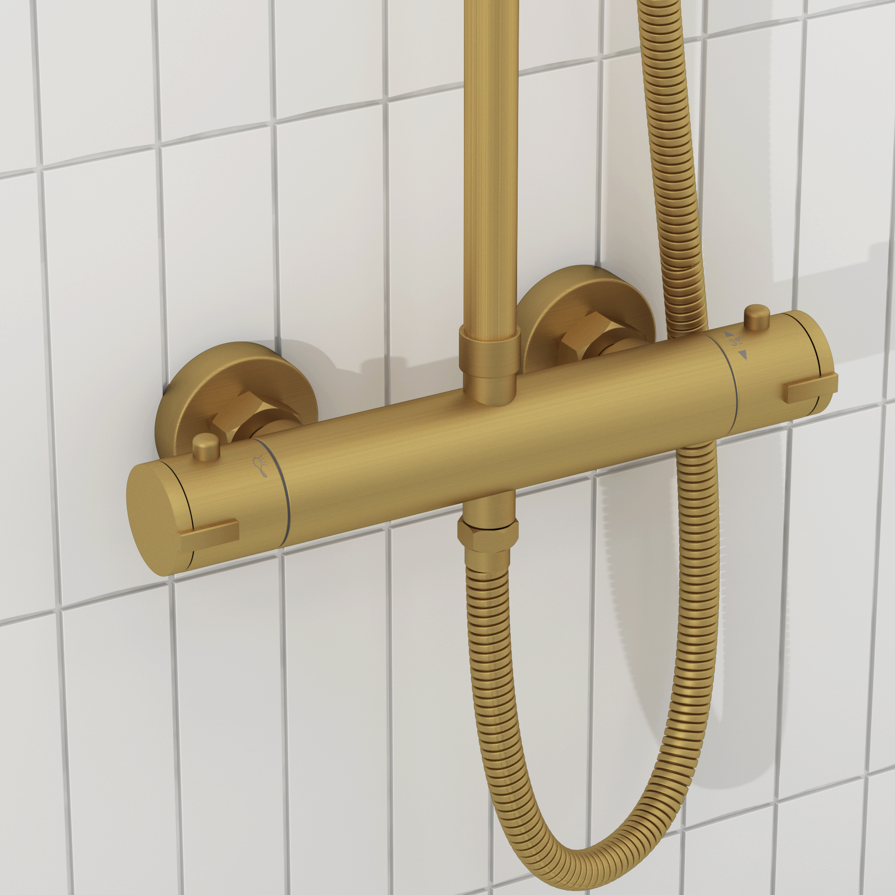 Euston Brushed Brass Round Thermostatic Valve Bar Rigid Riser Shower Set