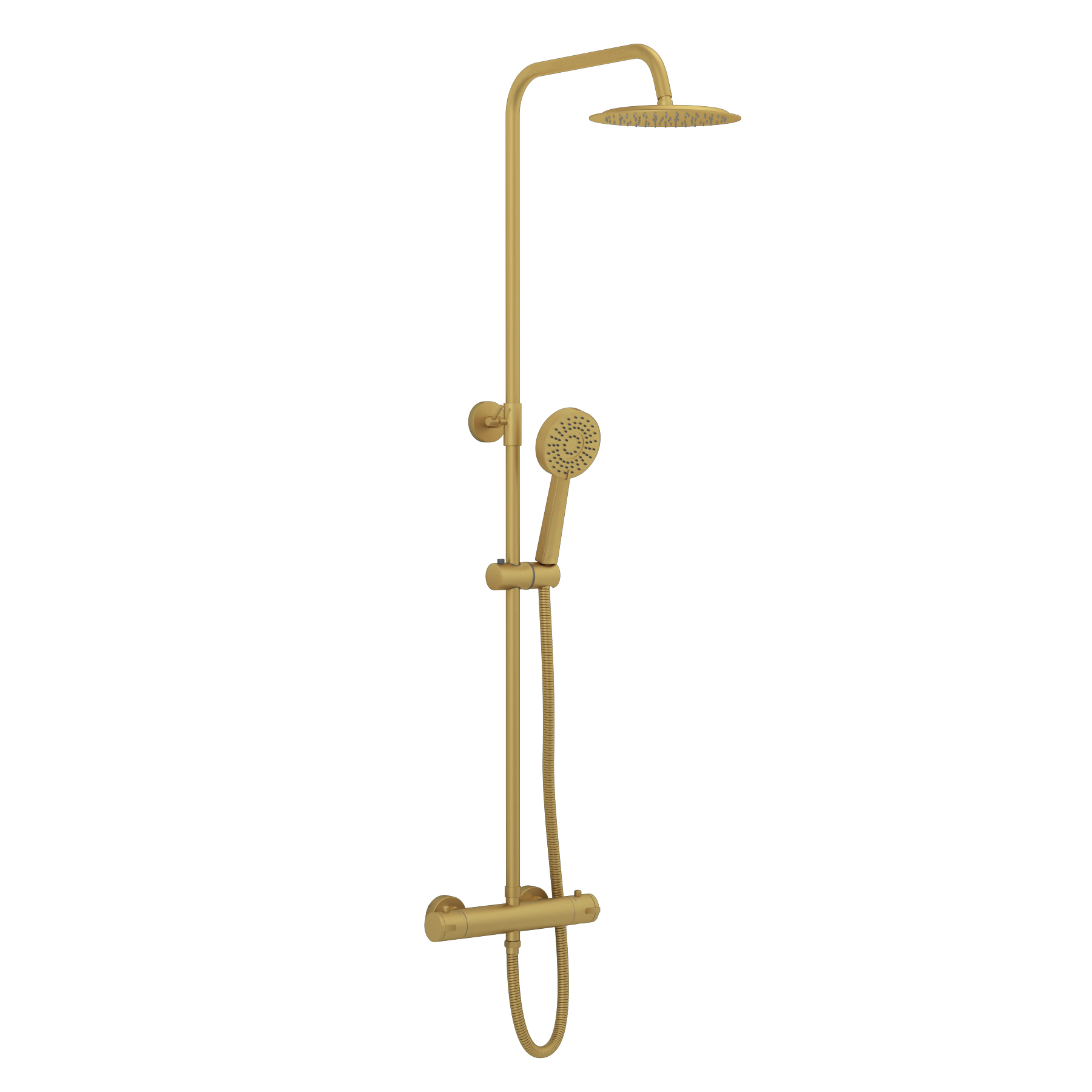 Euston Brushed Brass Round Thermostatic Valve Bar Rigid Riser Shower Set