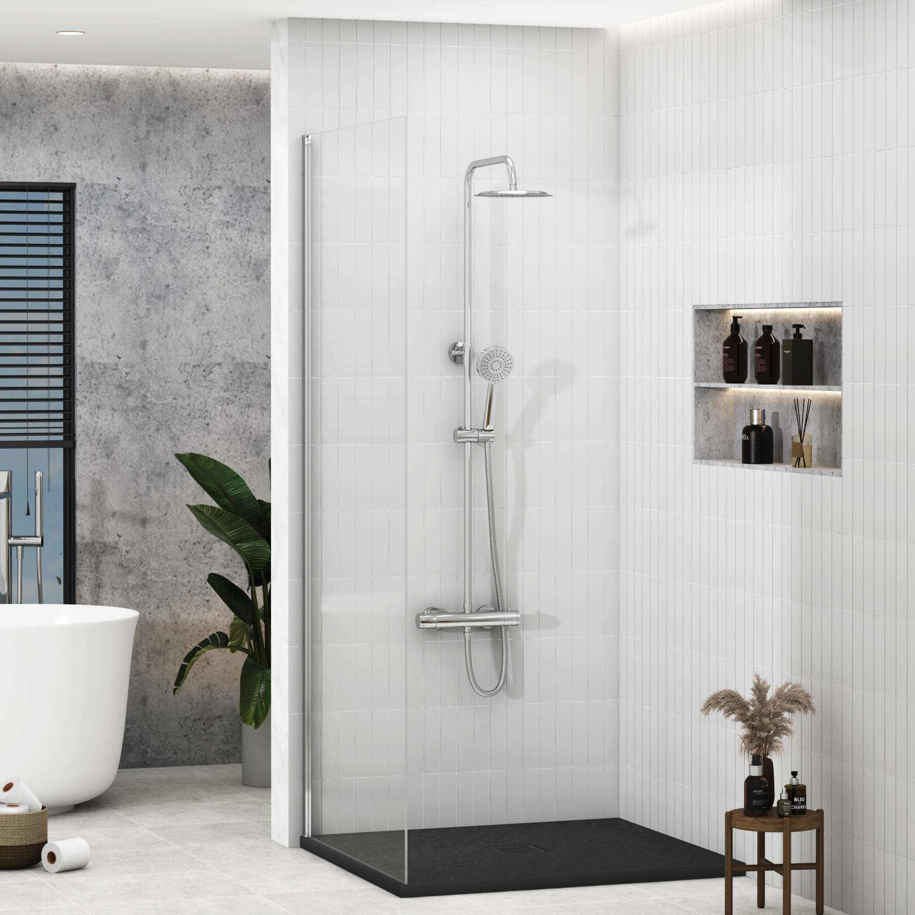 Euston Chrome Round Thermostatic Valve Bar Rigid Riser Shower Set