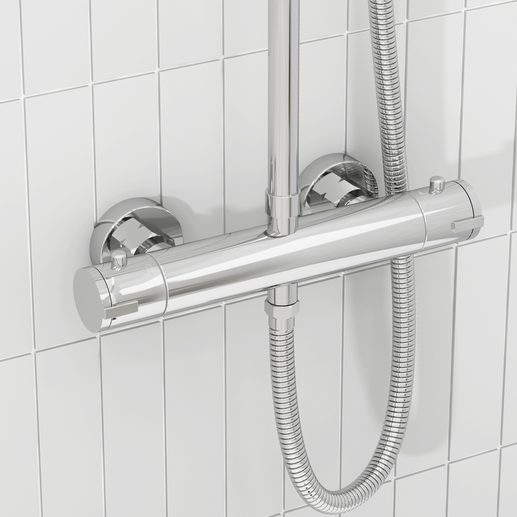 Euston Chrome Round Thermostatic Valve Bar Rigid Riser Shower Set