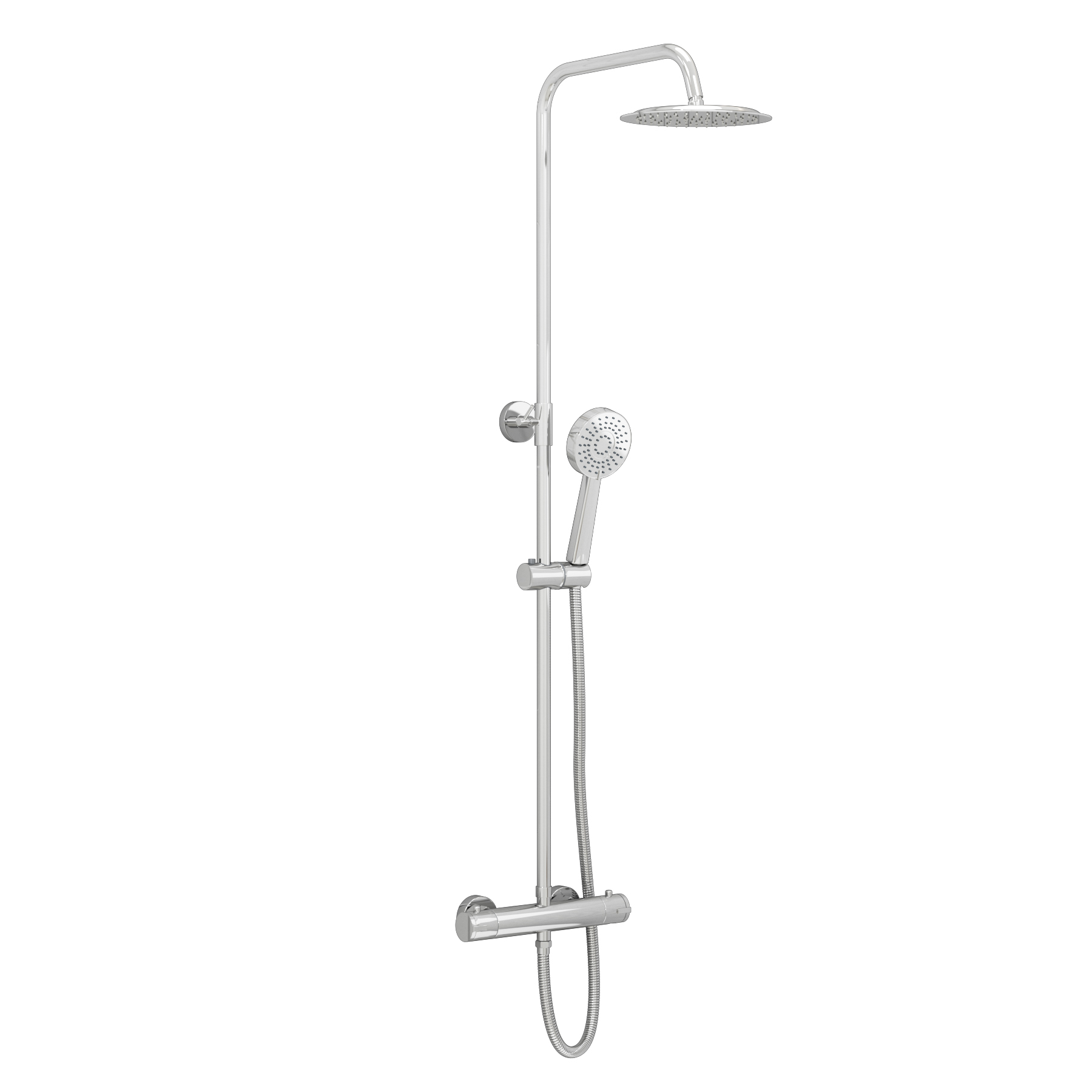 Euston Chrome Round Thermostatic Valve Bar Rigid Riser Shower Set