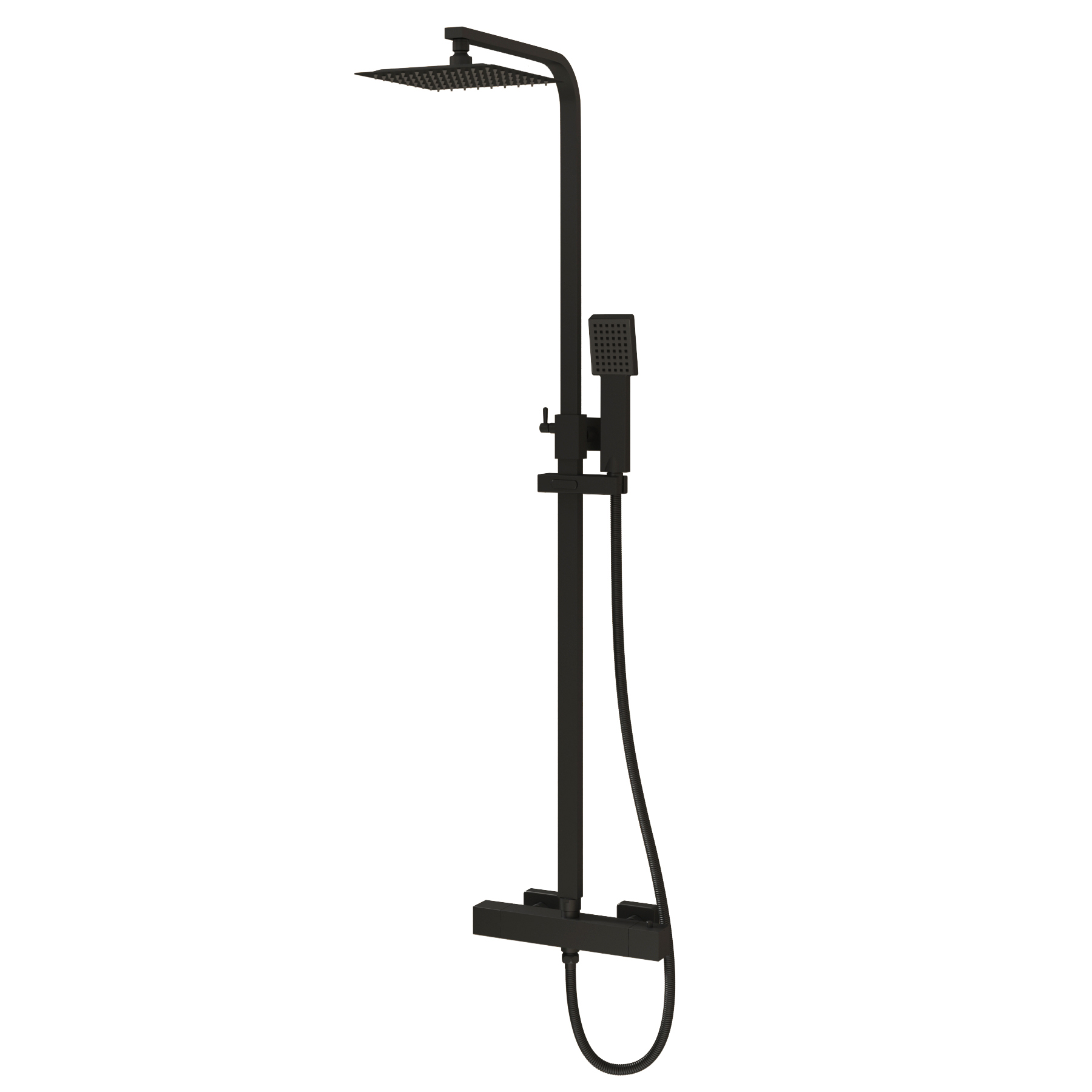 Euston Matt Black Square Thermostatic Valve Bar Rigid Riser Shower Set