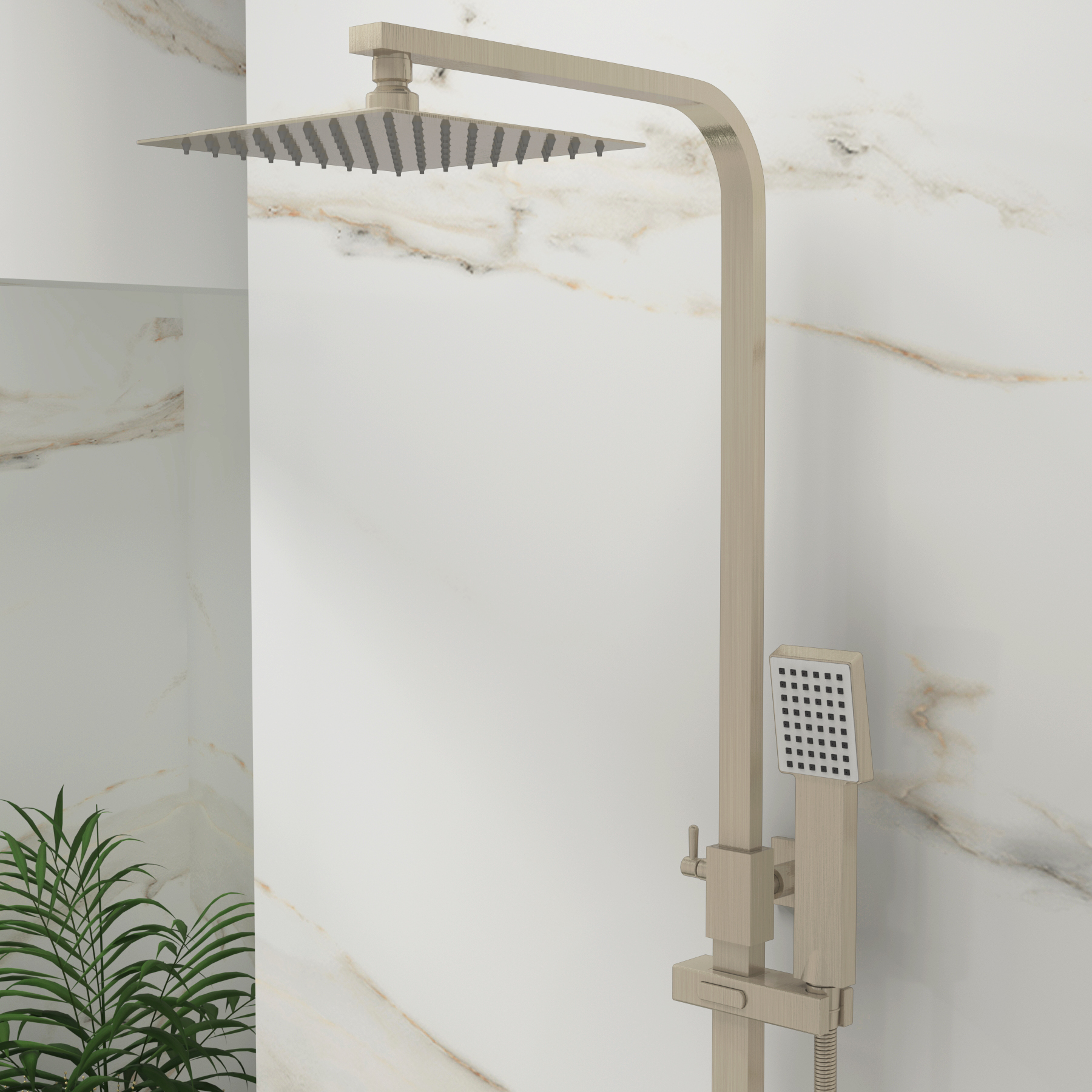 Euston Brushed Nickel Square Thermostatic Valve Bar Rigid Riser Shower Set