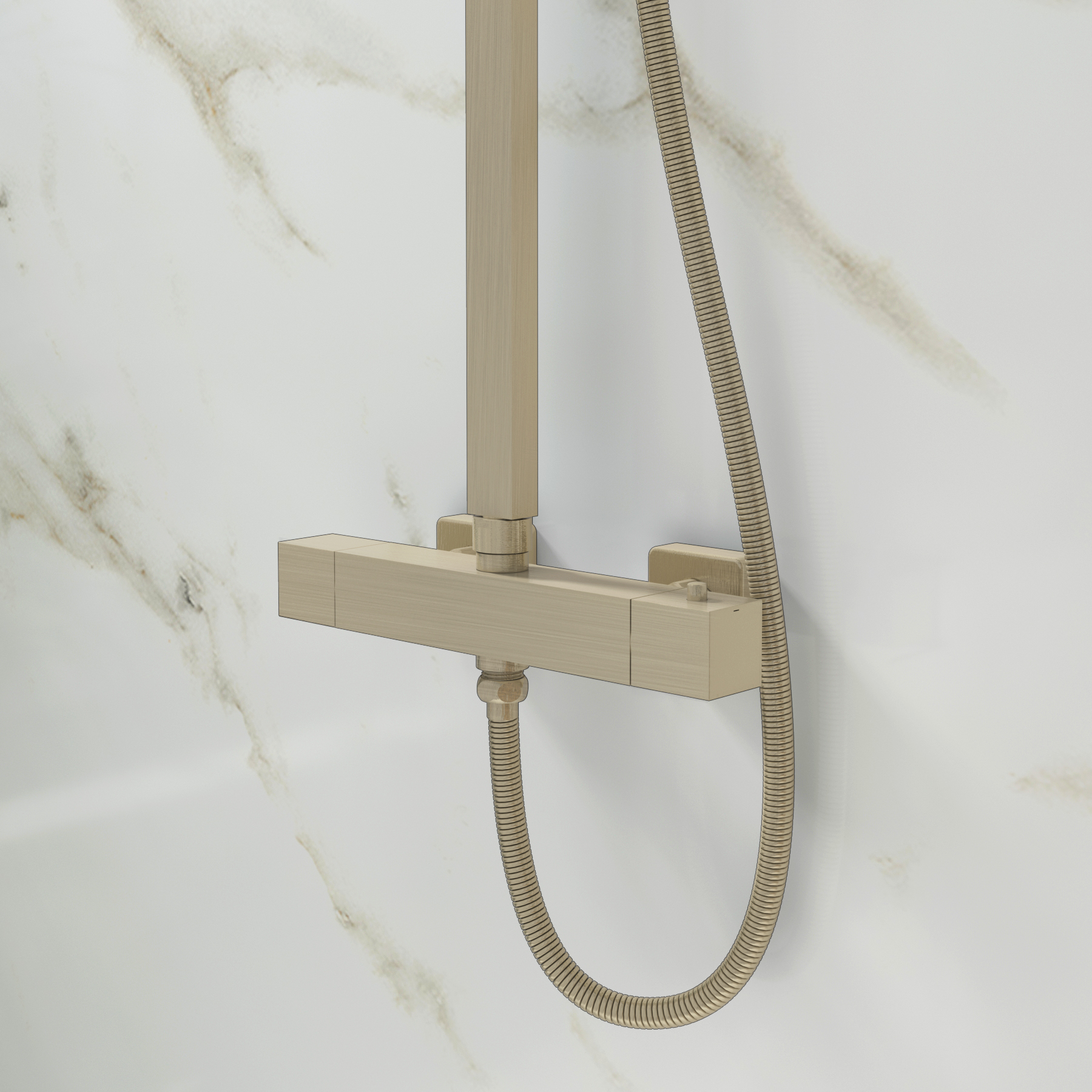 Euston Brushed Nickel Square Thermostatic Valve Bar Rigid Riser Shower Set
